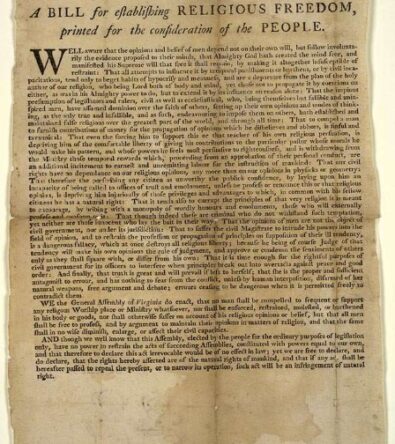 The 240th Anniversary of Thomas Jefferson’s Act for Establishing Religious Freedom