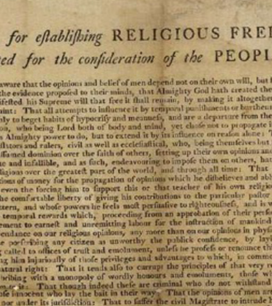 Thomas Jefferson’s Act for Establishing Religious Freedom