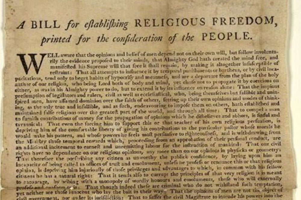 Thomas Jefferson’s Act for Establishing Religious Freedom