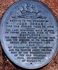 PLAQUE TO THE MEMORY OF JOHN COOKE, SON OF FRANCIS & HESTER COOKE; ‘THE LAST SURVIVING MALE PILGRIM,” WHO DIED NOVEMBER 23, 1695