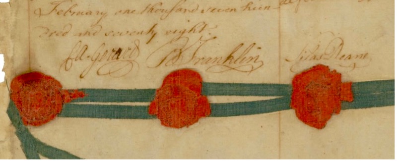 Signatures of Arthur Lee, Ben Franklin and Silas Deane
