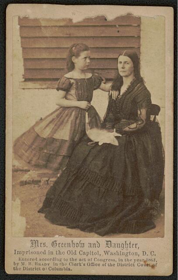 Rose O'Neal Greenhow and her daughter, Rose, during their imprisonment at Old Capitol Prison, Washington, D.C., 1862. Mathew Brady Studio. Library of Congress.